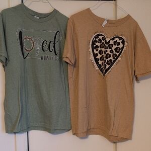 2 for 1 Bundle Lady's Graphic Bible Verse T-Shirts - Size XL Green and Tan